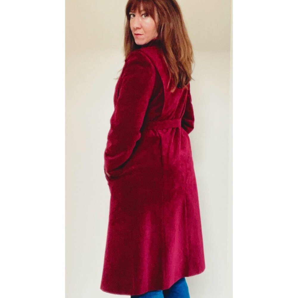 Vintage Trench Coat, Size L, 70s Suede-Like Midi Coat, Olympic Brand, 1970s